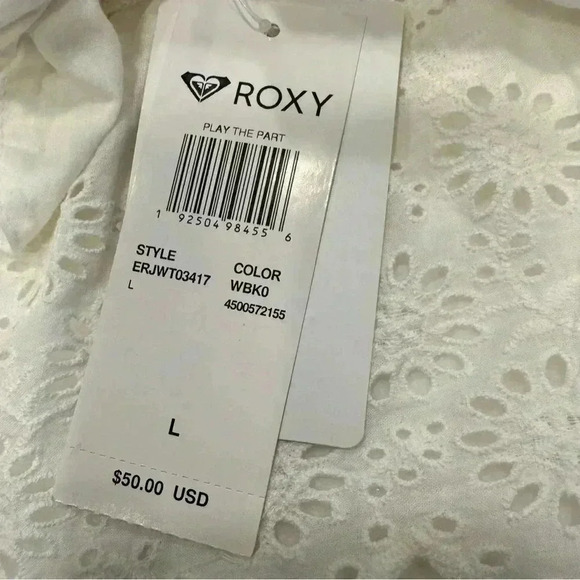 NWT Roxy women’s white eyelet crop top. Ties in front Size Large - Picture 3 of 11